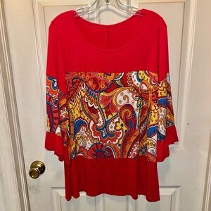 Women’s Print Boho Top. Sz 1X (Bust 44”).